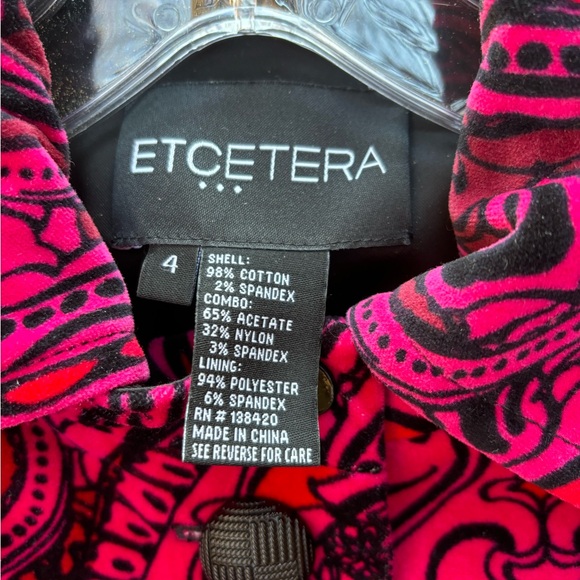 Etcetera hot pink and red velvet jacket size 4 - Picture 2 of 10